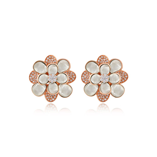 Rose Gold Diamond Earring RONZA Rose Gold Diamond Earring with Mother of Pearl