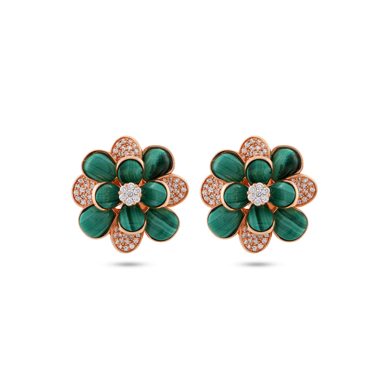 RONZA Rose Gold Diamond Earring with Malachite