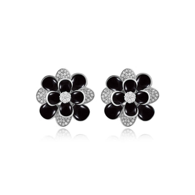 White Gold Diamond Earrings RONZA White Gold Diamond Earring with Black Onyx