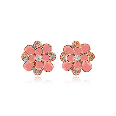 RONZA Rose Gold Diamond Earrings with Blue Chalcedony