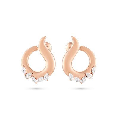 Rose Gold Diamond Earrings ÉTOILE Rose Gold Sculpted Hoop Earrings with Marquise Diamonds