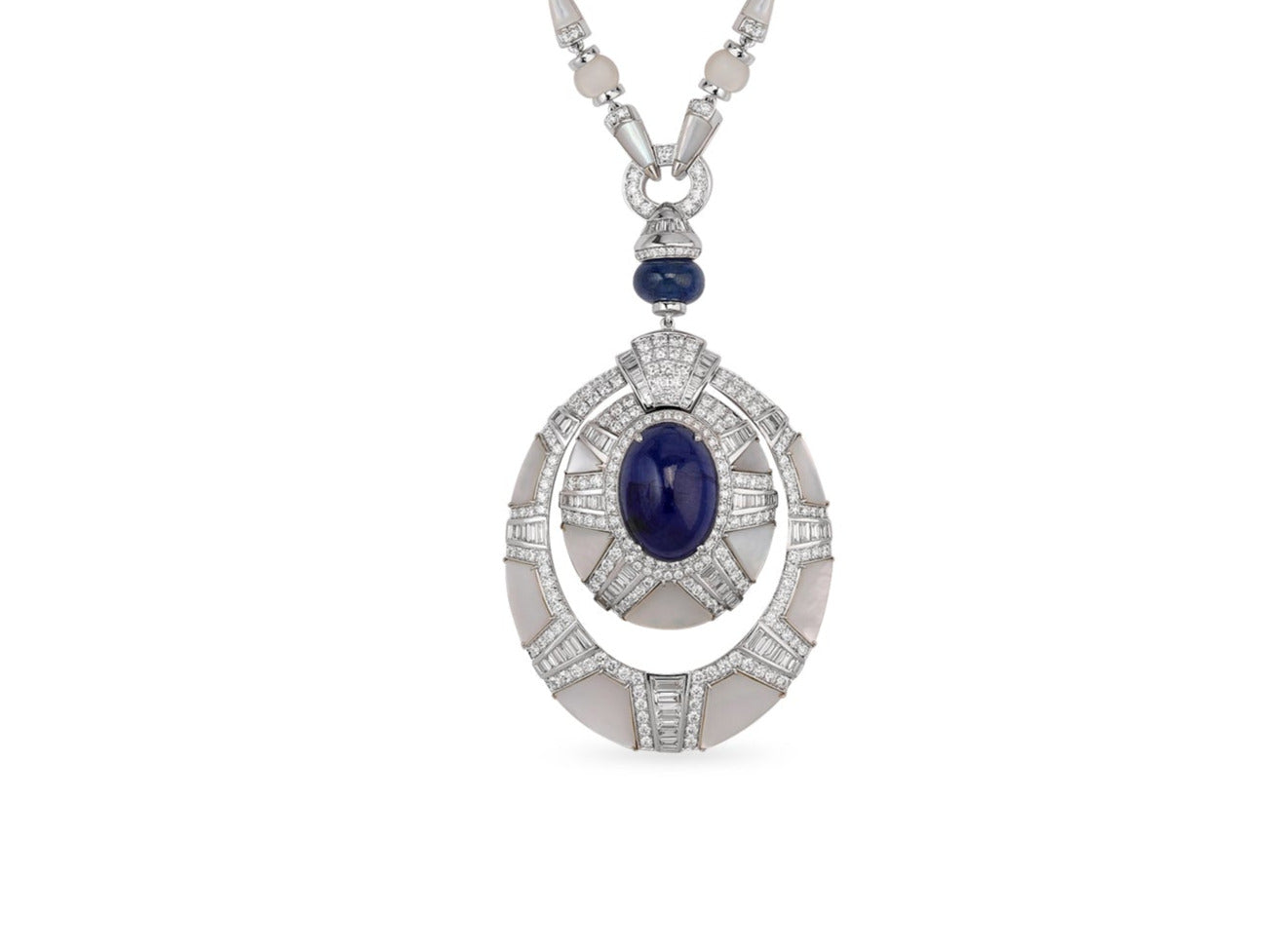 White Gold Diamond Pendant with Blue Sapphire