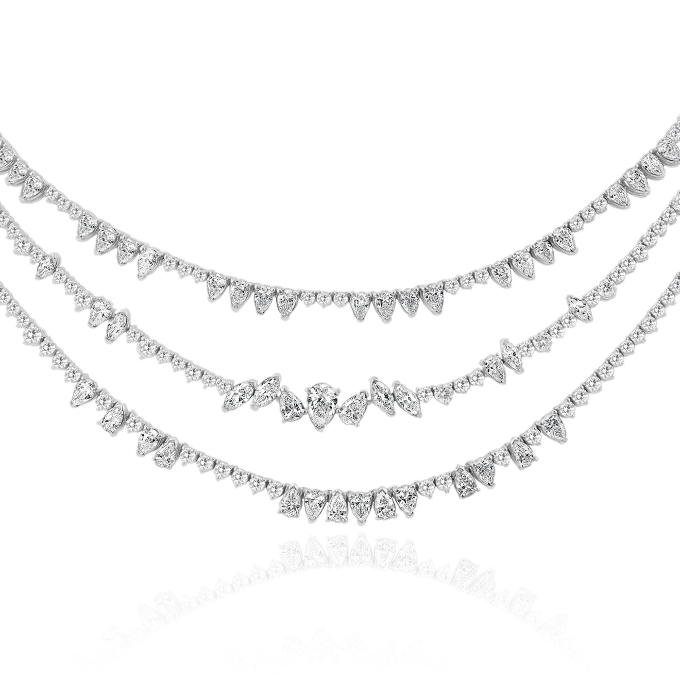 SB Tennis Necklace Luscious 3Layer multi shape Diamond