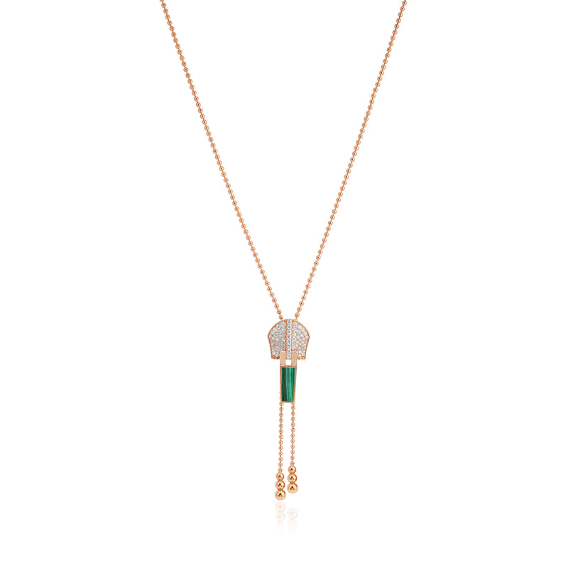 Lucien Rose Gold Diamond Zip Malachite Necklace