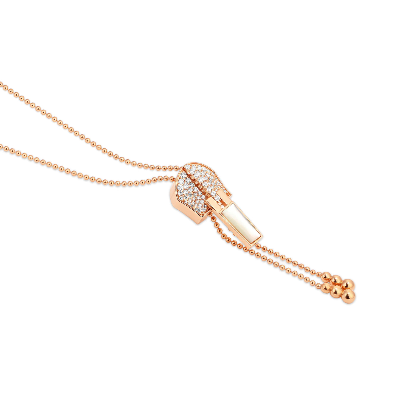 Lucien Rose Gold Diamond Zip Mother Of Pearl Necklace