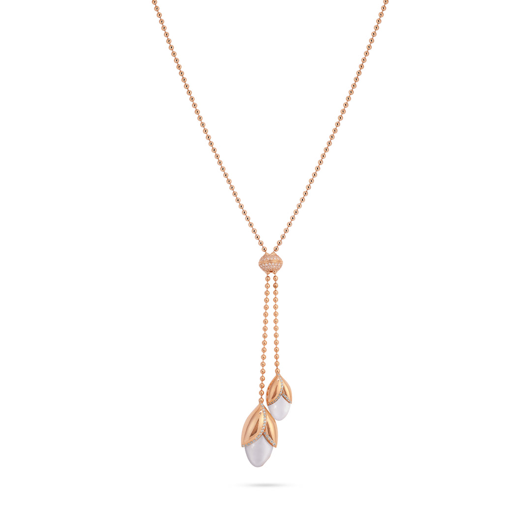 RONZA Rose Gold leaves mother of pearl diamond necklace