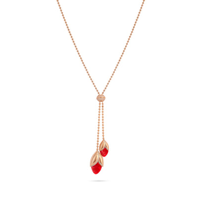  RONZA Rose Gold leaves Cherry Quartz diamond necklace