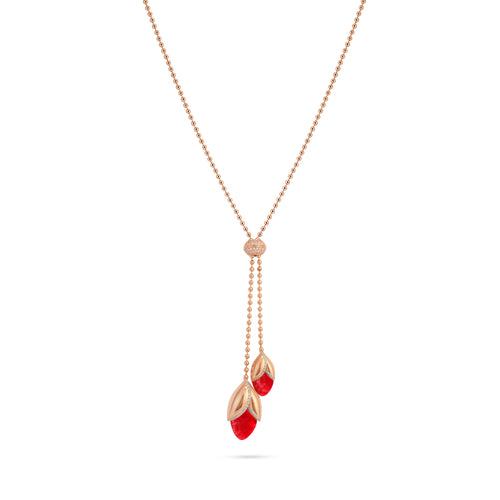  RONZA Rose Gold leaves Red Agate diamond necklace