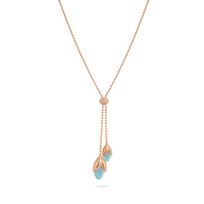  RONZA Rose Gold leaves Blue Chalcedony diamond necklace