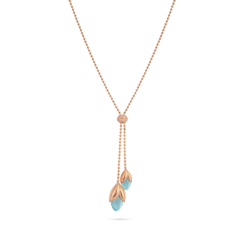 RONZA Rose Gold leaves Blue Chalcedony diamond necklace