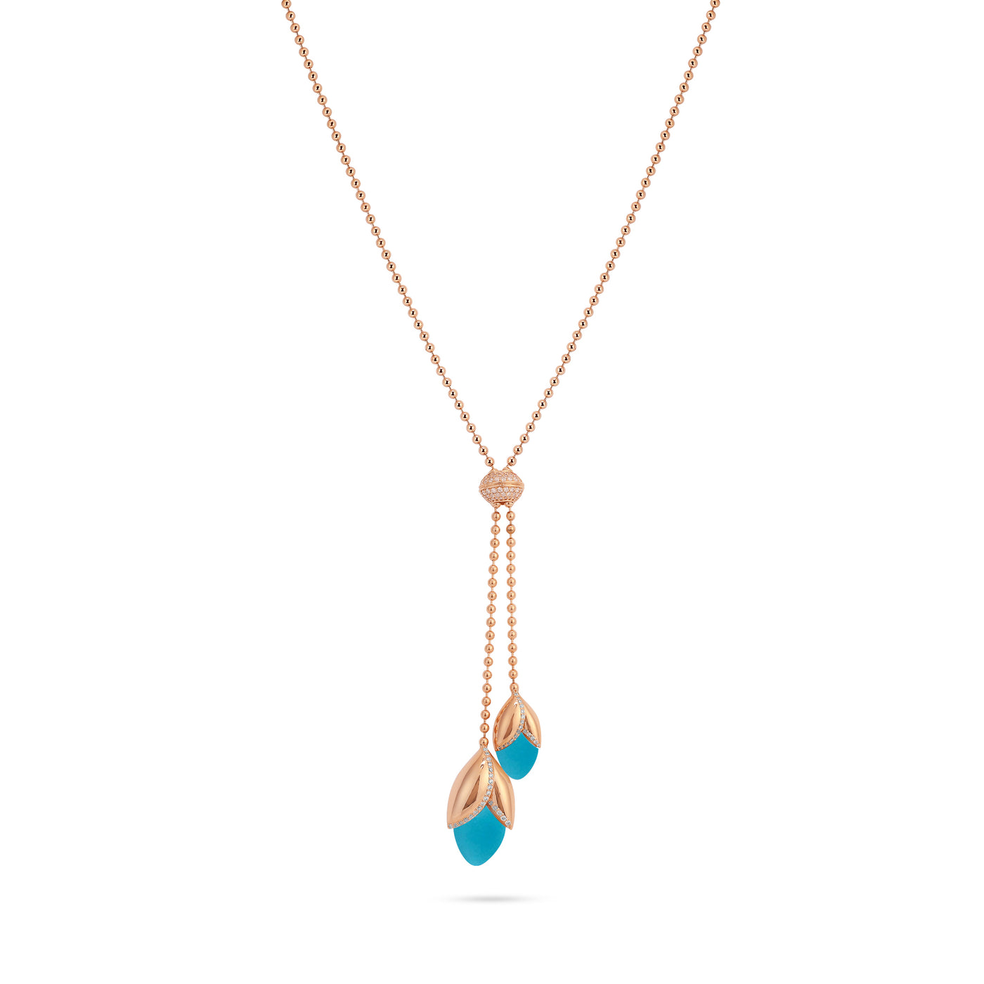 RONZA Rose Gold leaves turquoise diamond necklace