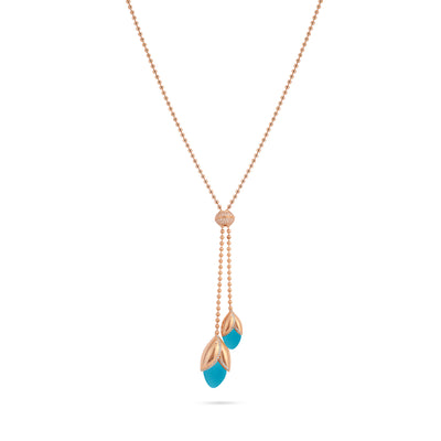  RONZA Rose Gold leaves turquoise diamond necklace