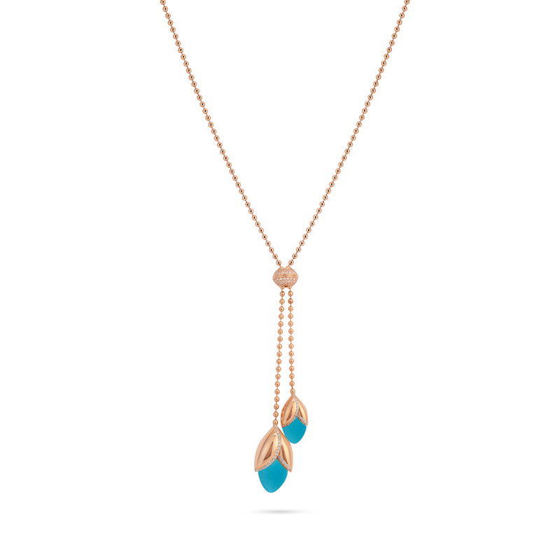 RONZA Rose Gold leaves turquoise diamond necklace