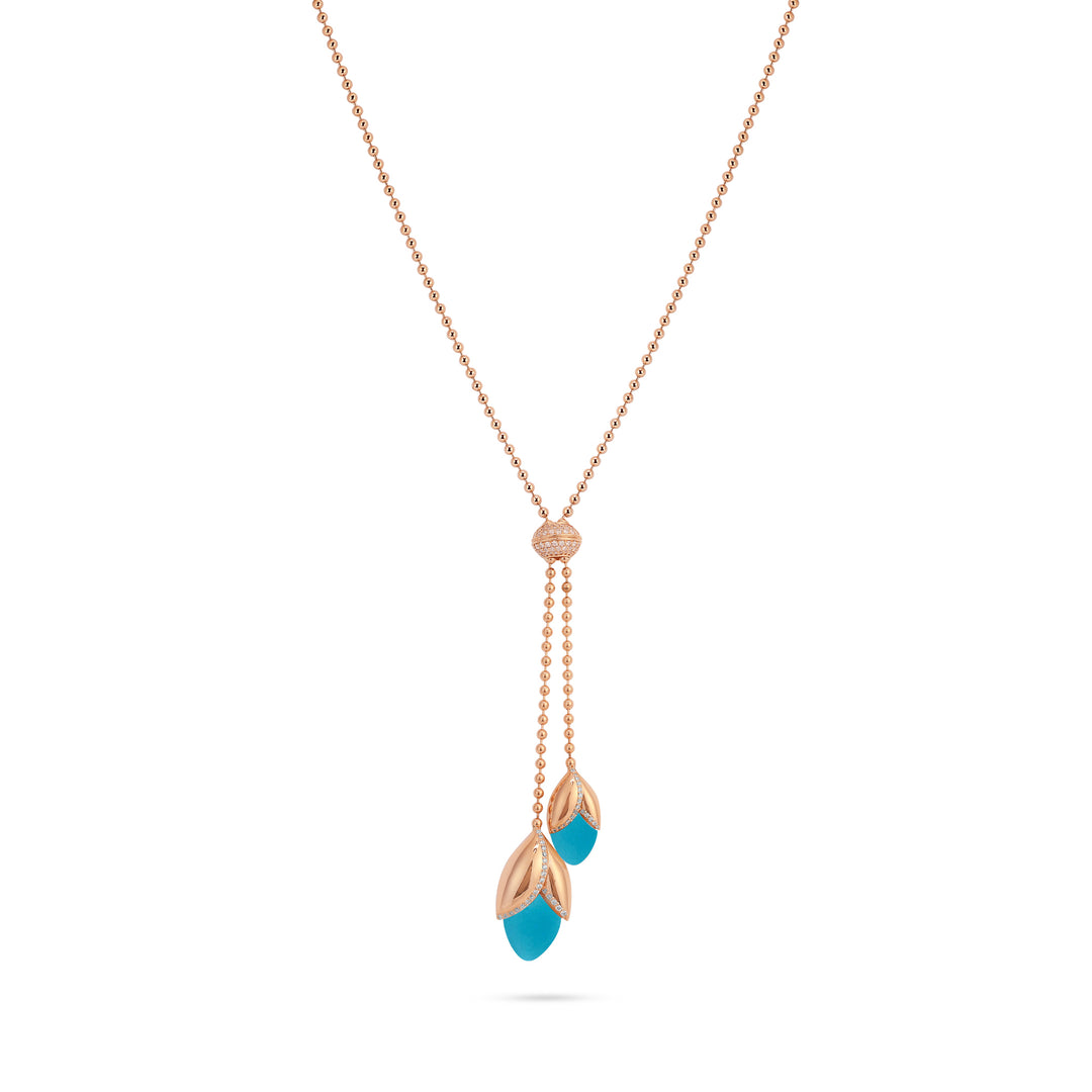 RONZA Rose Gold leaves pink mother of pearl diamond necklace