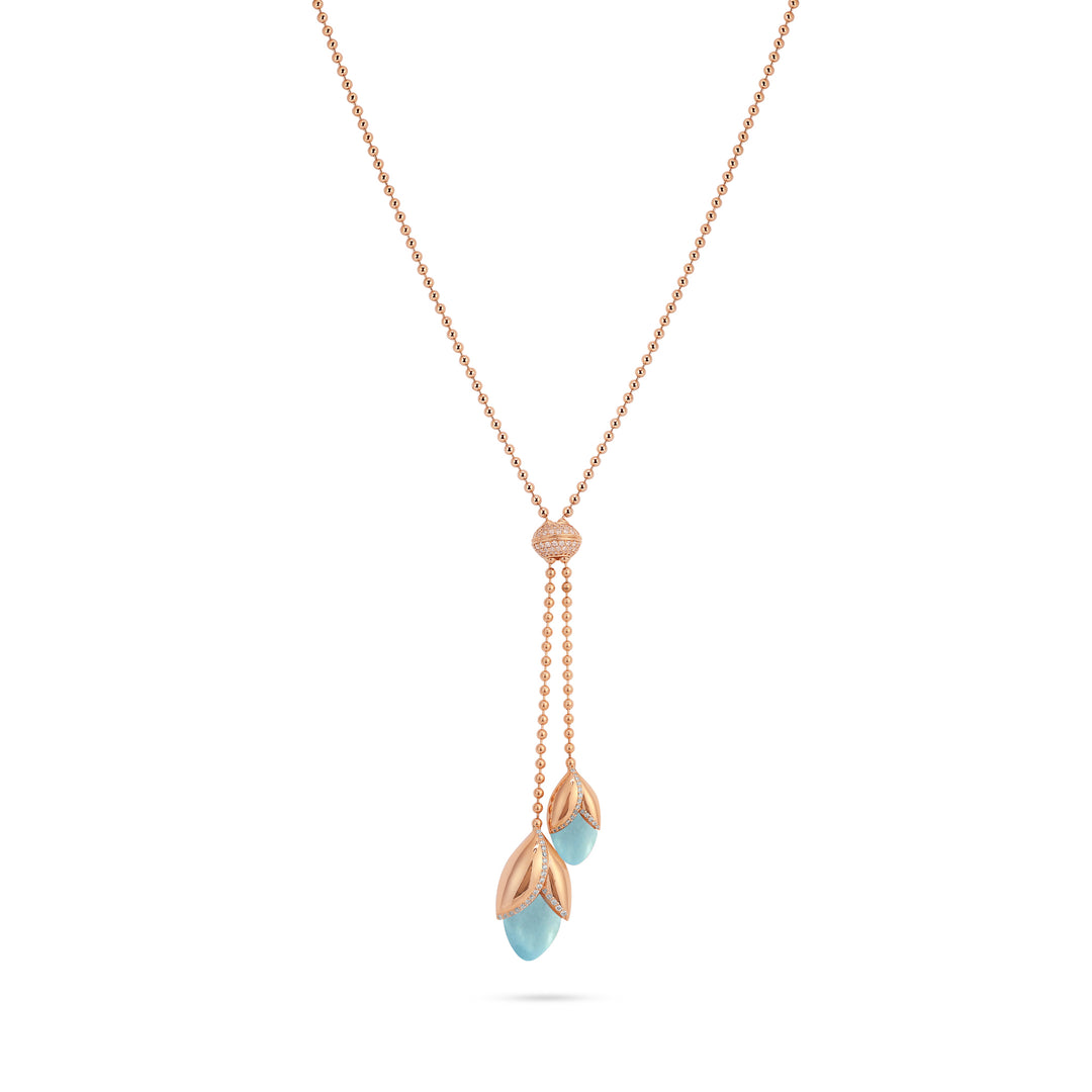 RONZA Rose Gold leaves pink mother of pearl diamond necklace