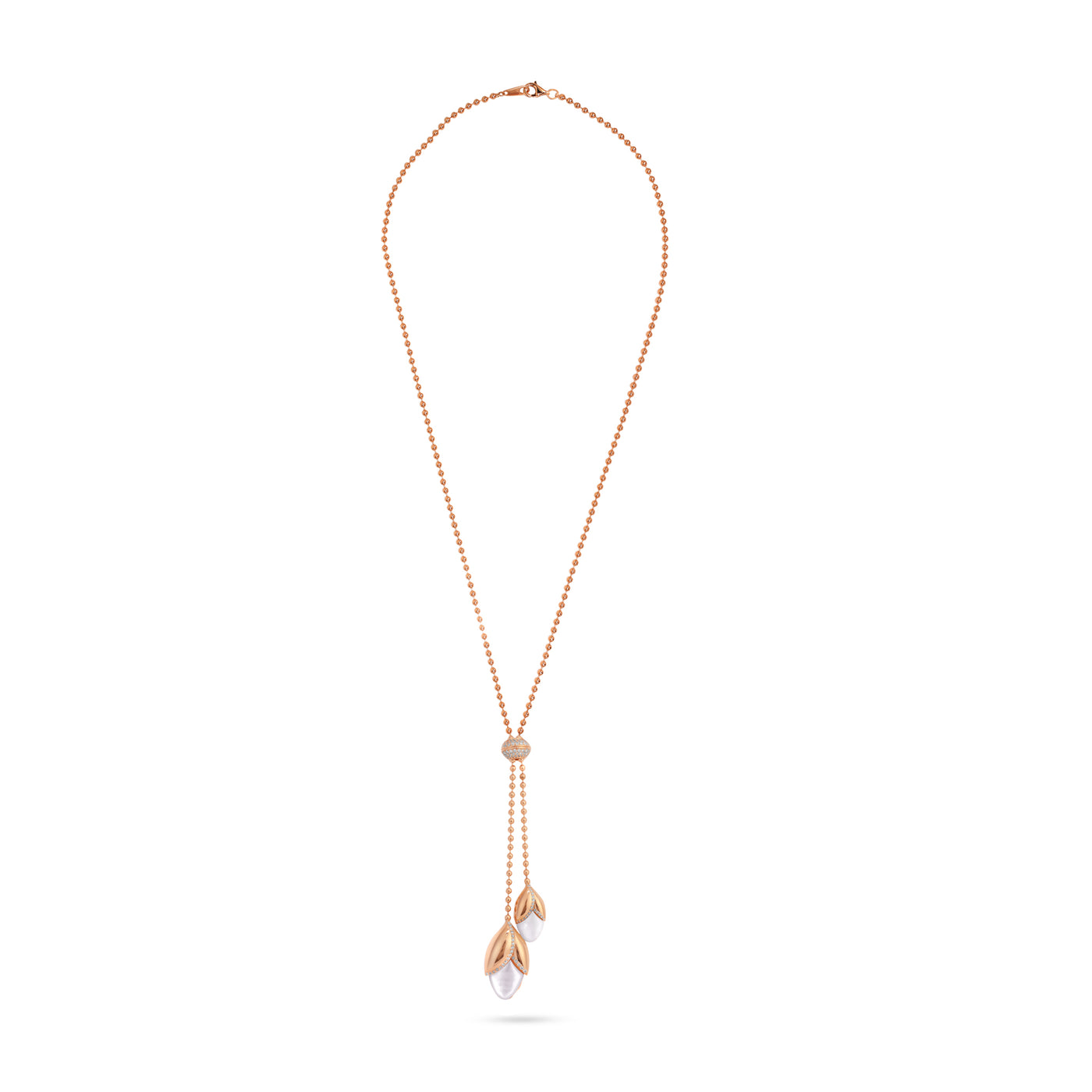 RONZA Rose Gold leaves mother of pearl diamond necklace