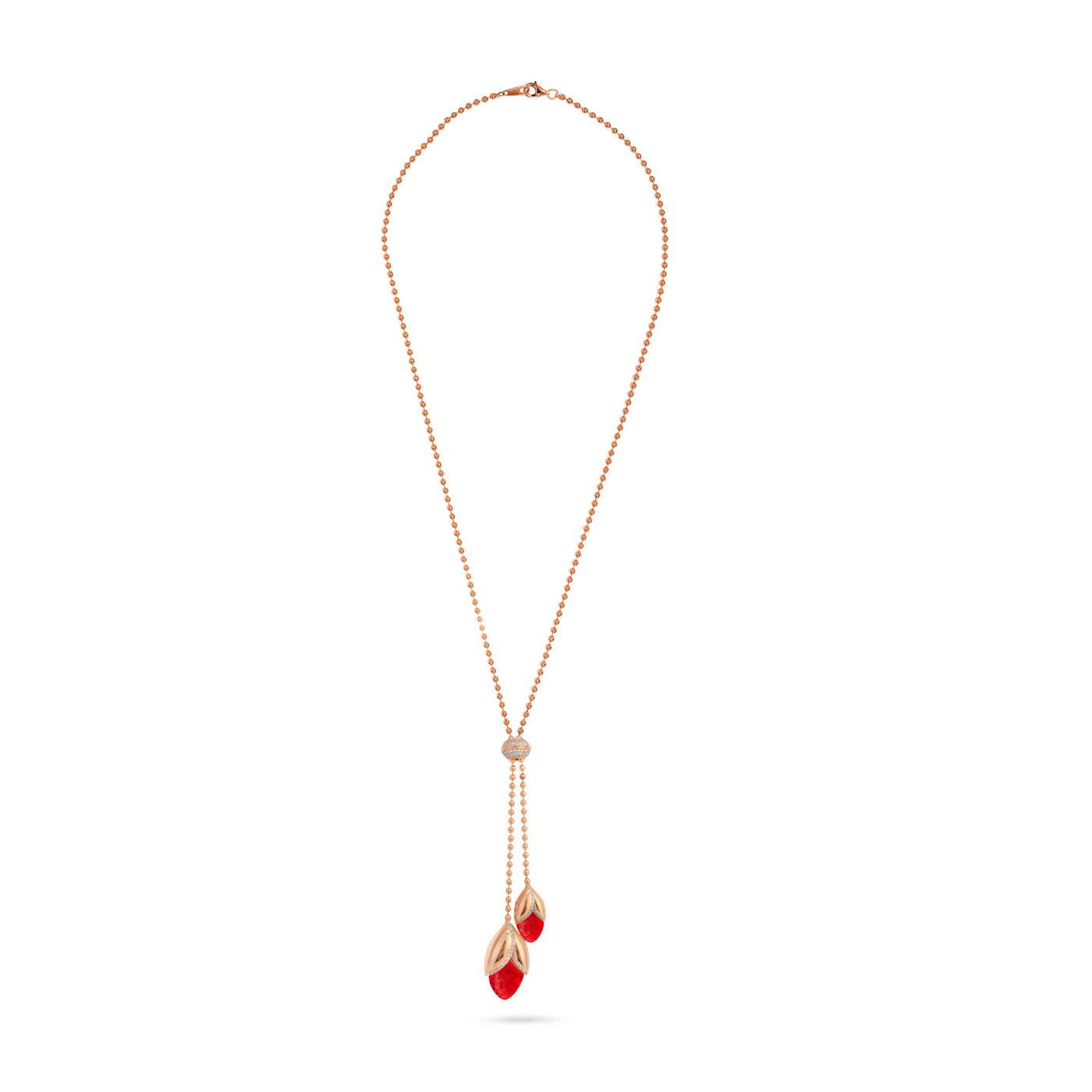 RONZA Rose Gold leaves Cherry Quartz diamond necklace