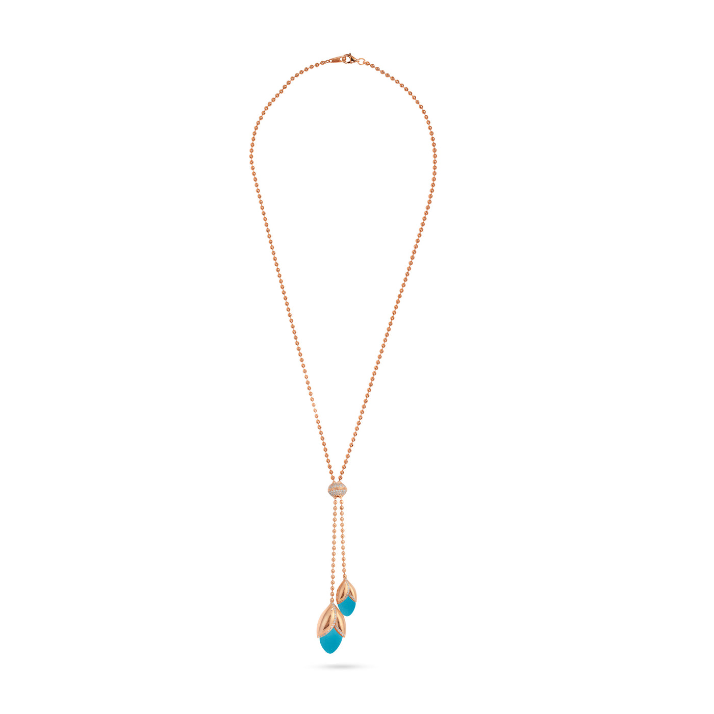 RONZA Rose Gold leaves turquoise diamond necklace