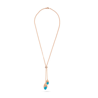 RONZA Rose Gold leaves turquoise diamond necklace