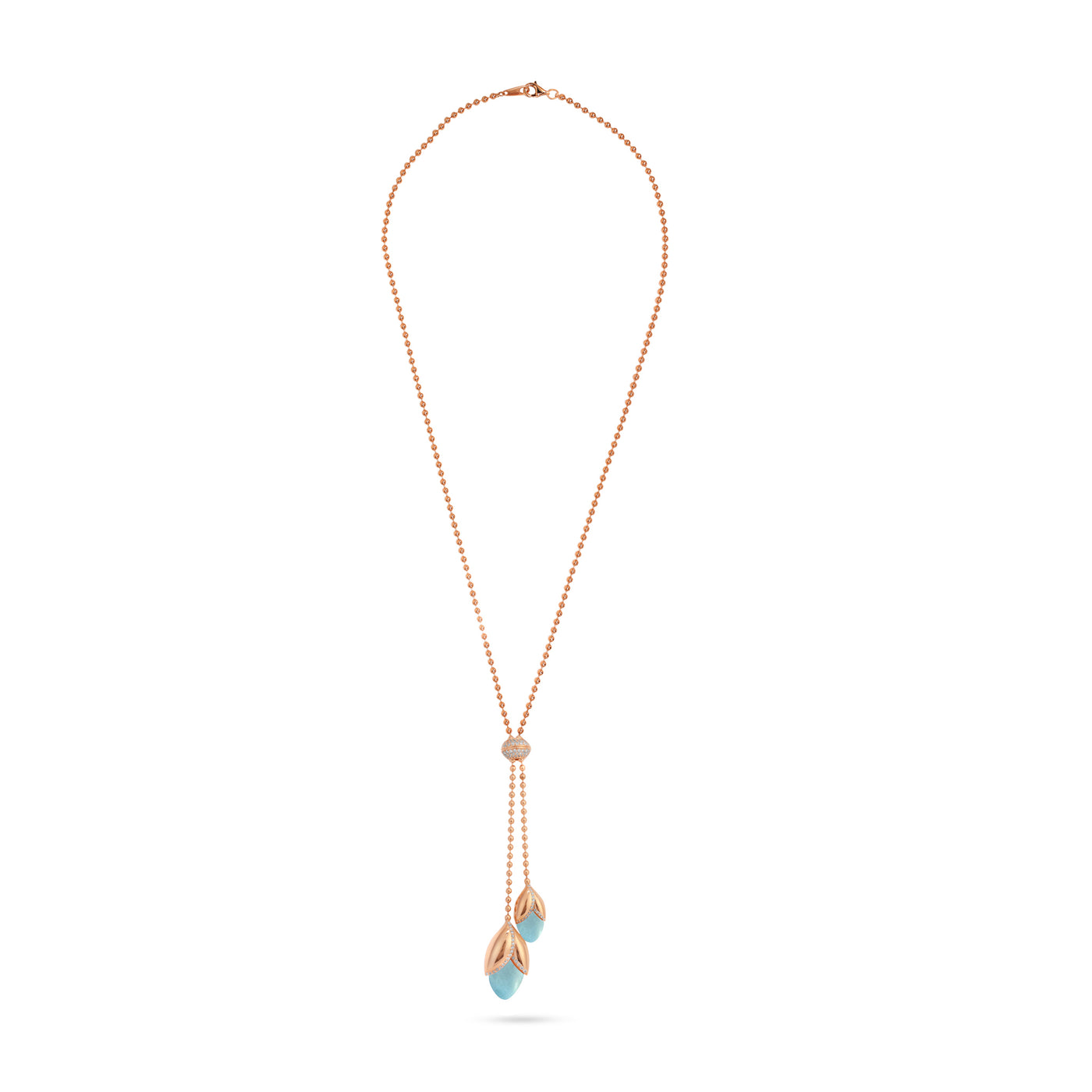 RONZA Rose Gold leaves Blue Chalcedony diamond necklace