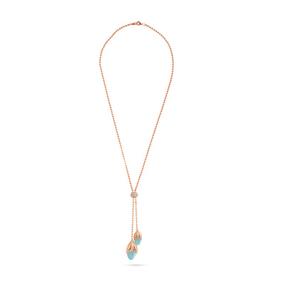 RONZA Rose Gold leaves Blue Chalcedony diamond necklace