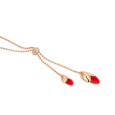 RONZA Rose Gold leaves Cherry Quartz diamond necklace