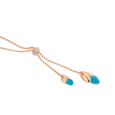 RONZA Rose Gold leaves turquoise diamond necklace