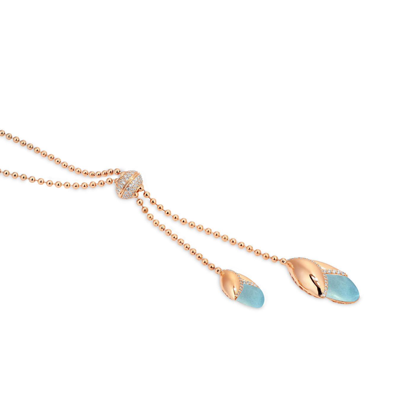 RONZA Rose Gold leaves Blue Chalcedony diamond necklace