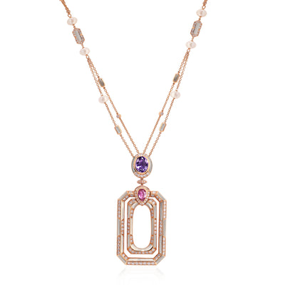 D' OPRAH Rose Gold Diamond Necklace amethyst Pink Sapphire Natural stones