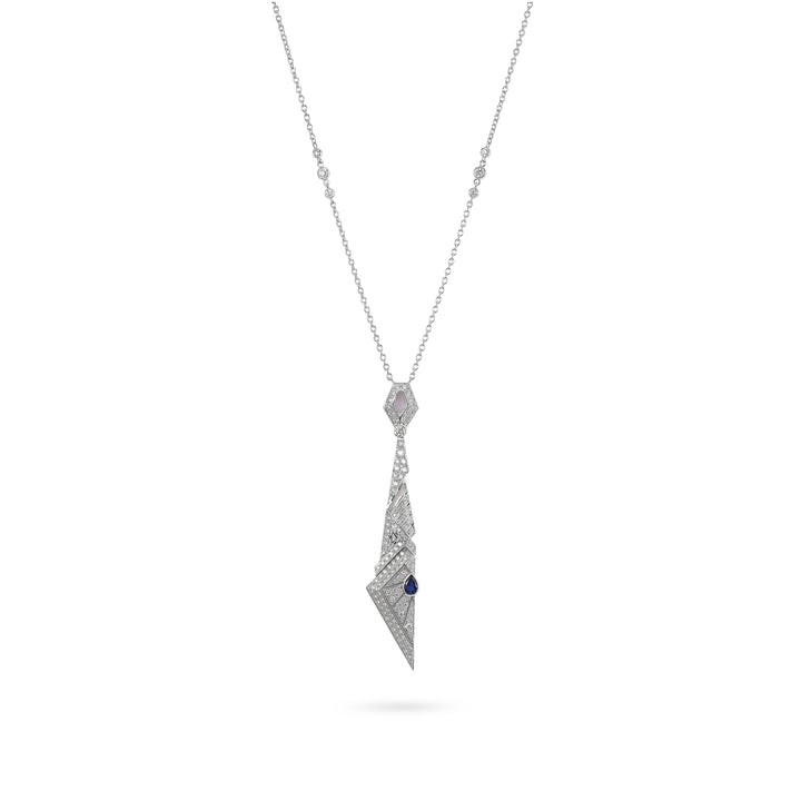 VISTA White Gold Pointed Diamond and Natural Sapphire Pendant