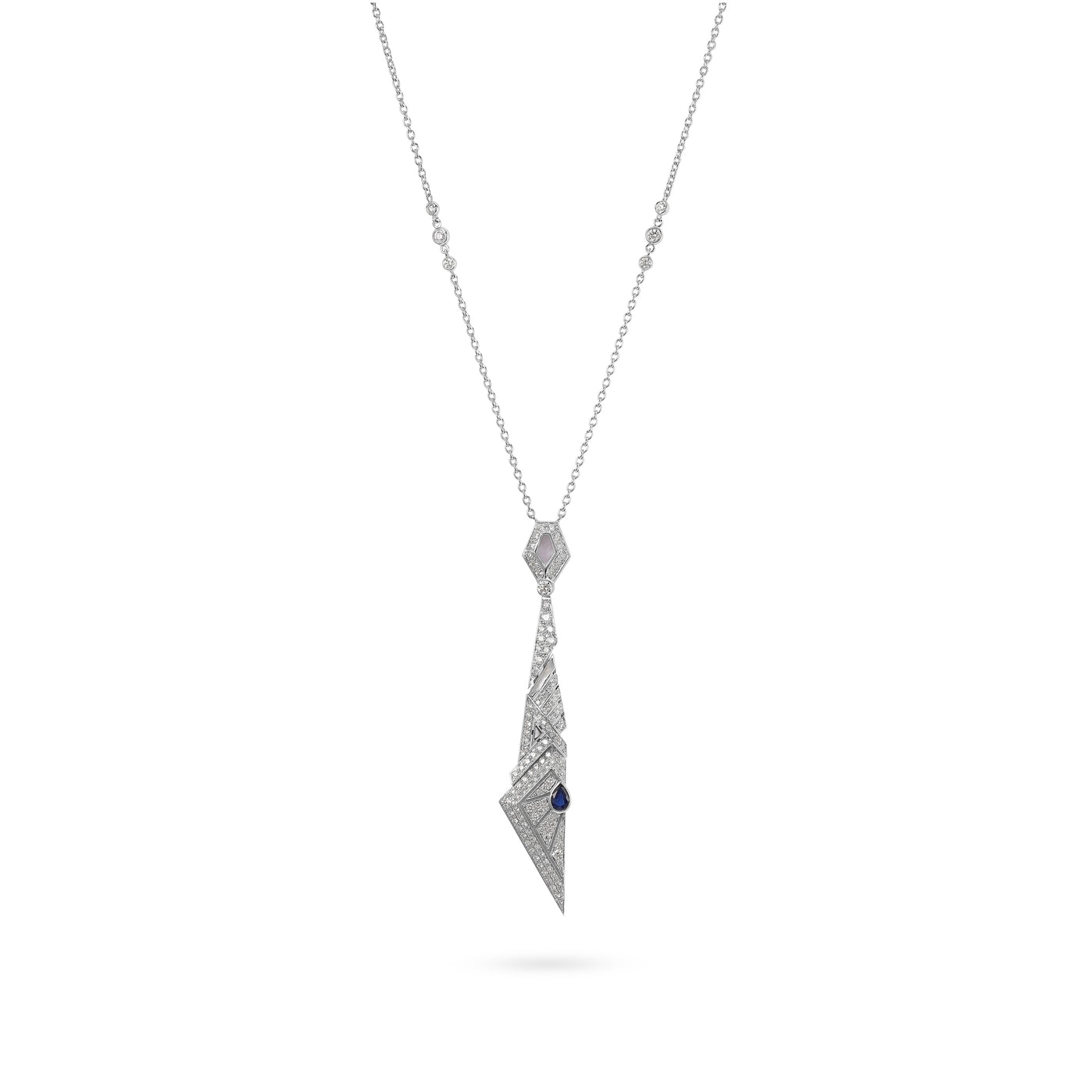 Soit Belle White Gold Pointed Diamond and Natural Sapphire Pendant