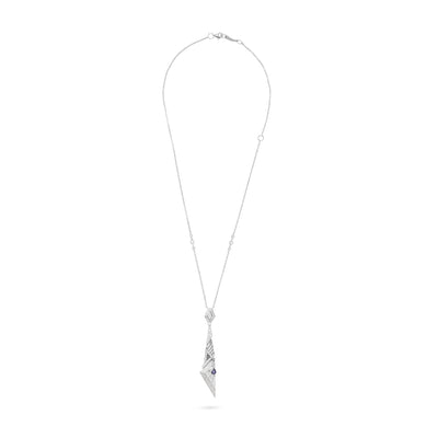 White Gold Pointed Diamond and Natural Sapphire Pendant