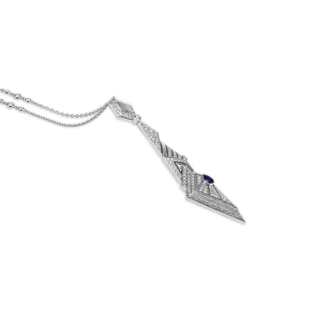 VISTA White Gold Pointed Diamond and Natural Sapphire Pendant