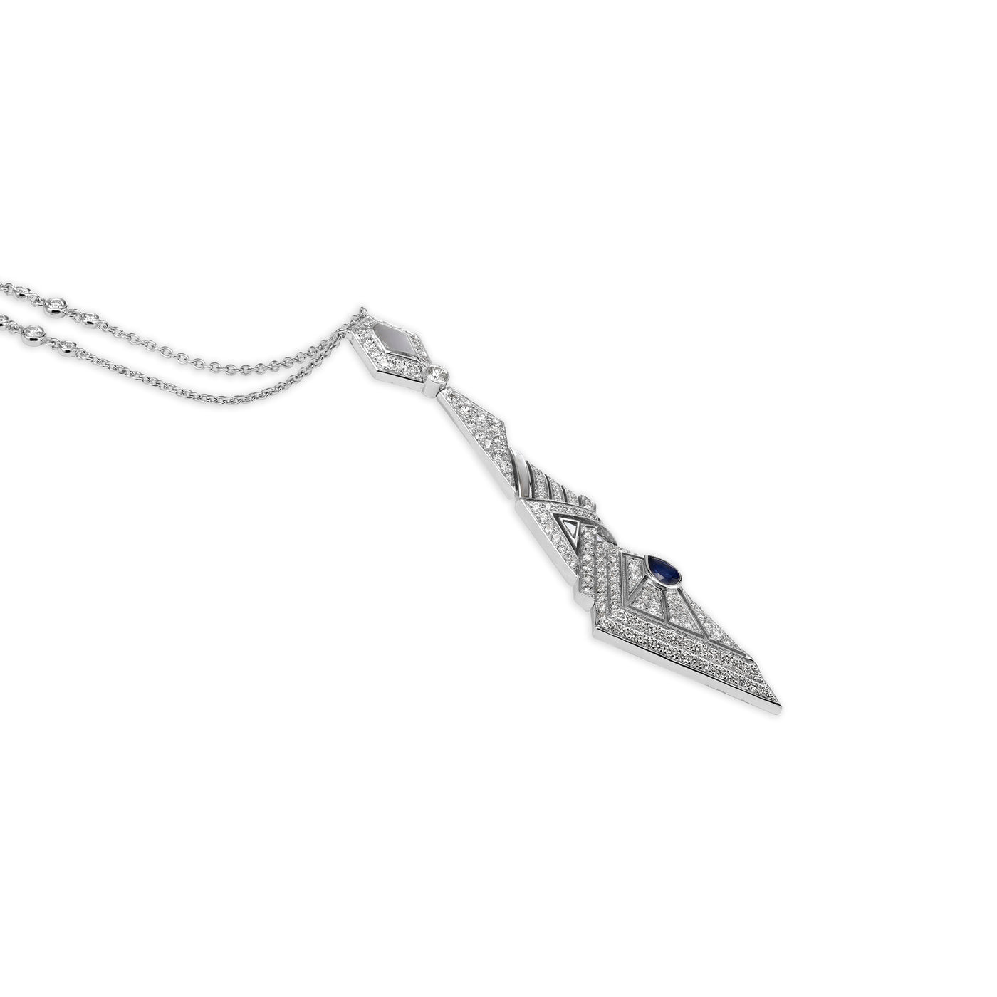 Soit Belle White Gold Pointed Diamond and Natural Sapphire Pendant: Timeless Beauty