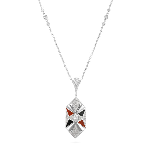 VISTA White Gold Diamond Pendant with Natural Stones VISTA White Gold Diamond Pendant with Black Onyx & Garnet