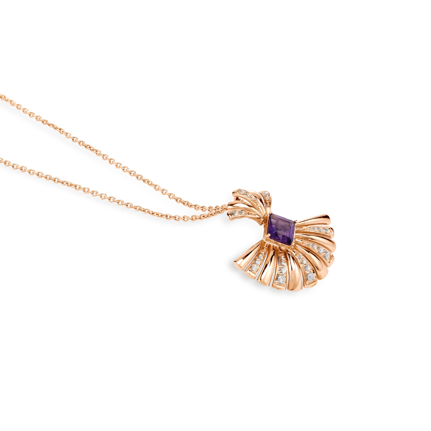 Rose Gold Diamond Pendant With Natural Amethyst