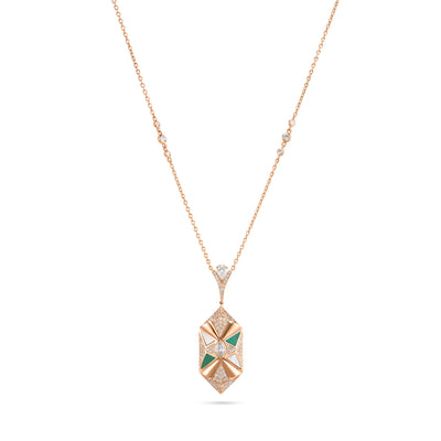 Soit Belle Rose Gold Diamond Pendant with Malachite and Mother Of Pearl