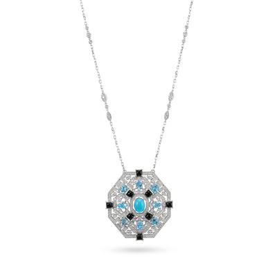 Soit Bele White Gold hexagon Diamond And Color Stone Pendant
