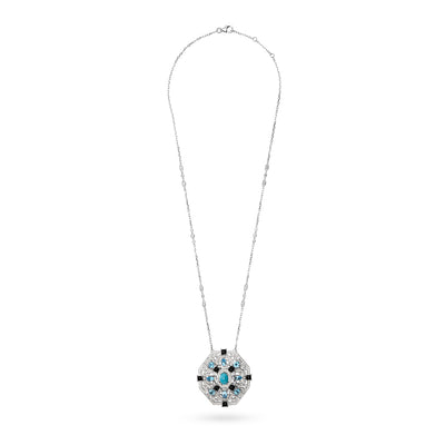White Gold hexagon Diamond And Color Stone Pendant