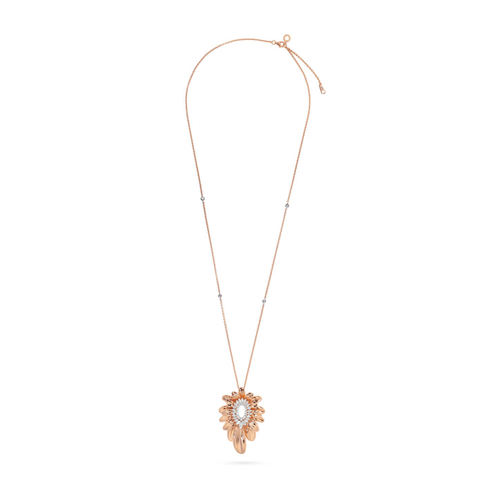 RONZA Rose Gold Leaves Marquis Diamond Pendant