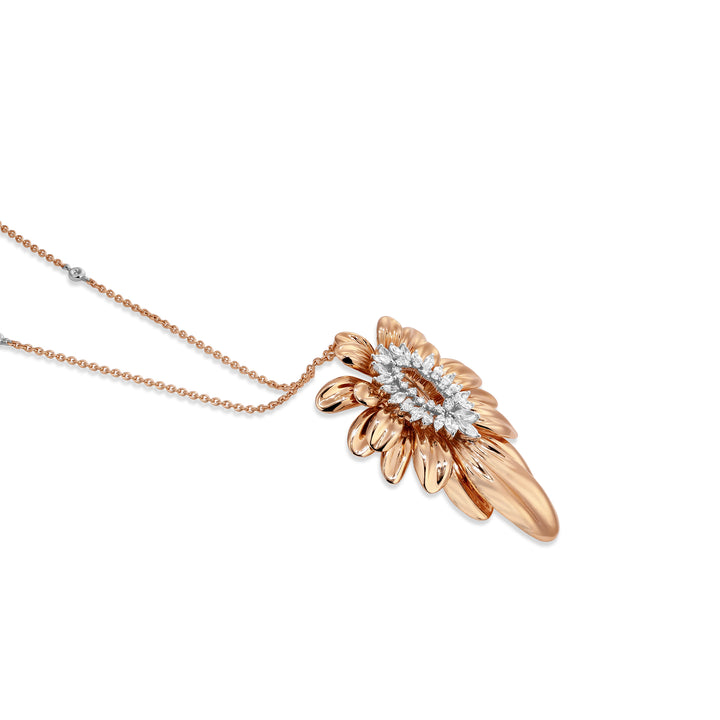 RONZA Rose Gold Leaves Marquis Diamond Pendant