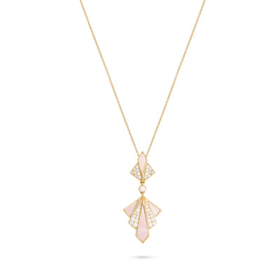 Yellow Gold Diamond Pendant VISTA Yellow Gold Pink Quartz Diamond Pendant
