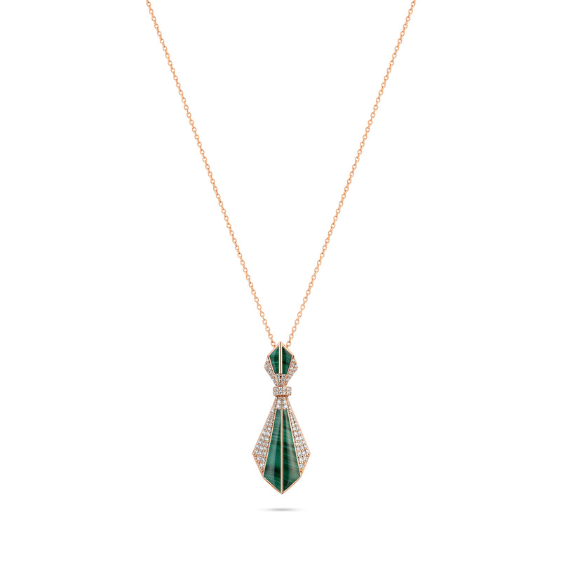 VISTA Rose Gold Diamond pointed Pendant with natural malachite