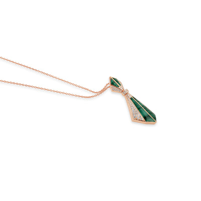 VISTA Rose Gold Diamond pointed Pendant with natural malachite