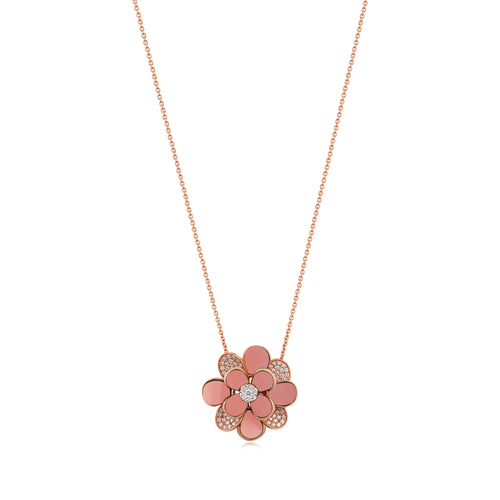 Rose Gold Diamond Pendant RONZA Rose Gold Diamond Pendant with Pink Coral