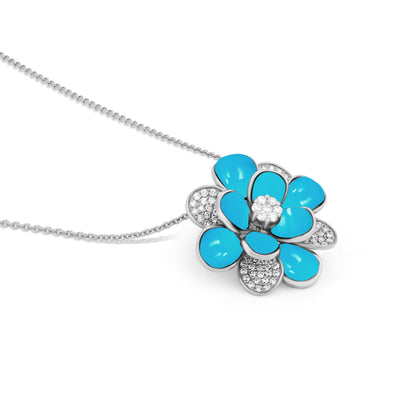 White Gold Diamond Pendant RONZA White Gold Diamond Pendant with Turquoise