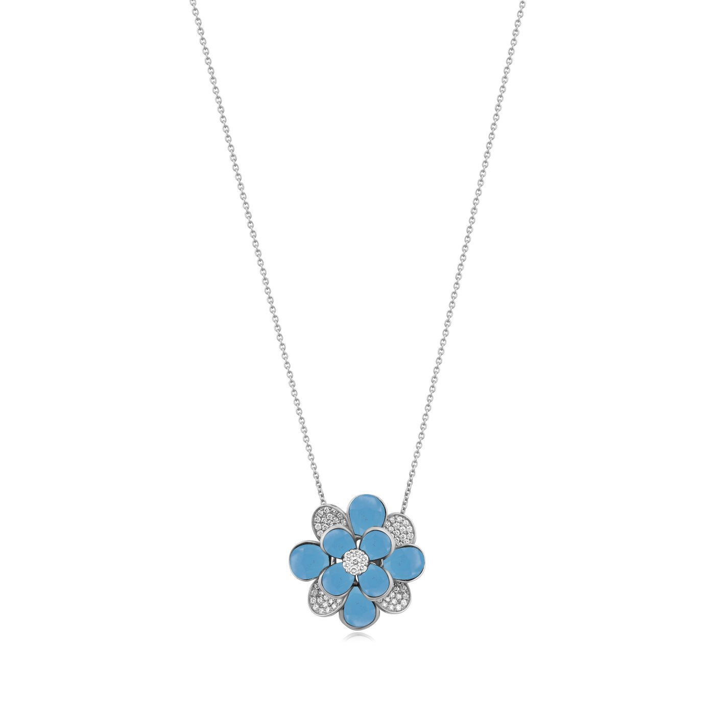 RONZA White Gold Diamond Pendant with Turquoise