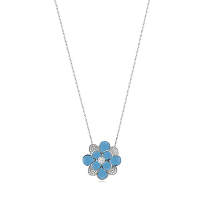 RONZA White Gold Diamond Pendant with Turquoise