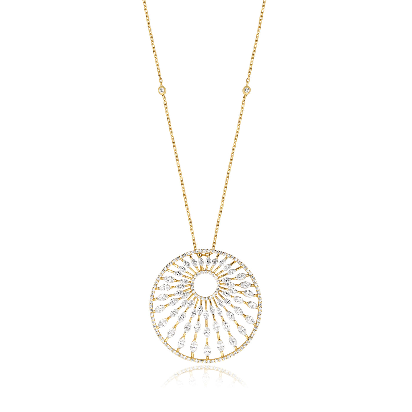 Yellow Gold Radiant Sunburst Diamond Pendant