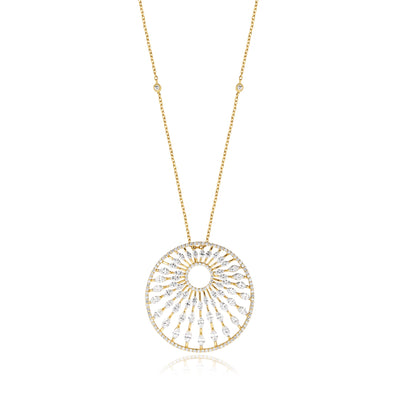 Yellow Gold Radiant Sunburst Diamond Pendant